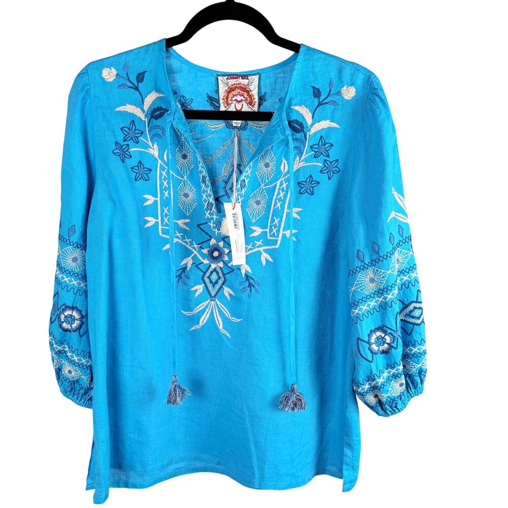 NWT Johnny Was JWLA Embroidered Linen Tunic Taria Llinen Top Blouse S